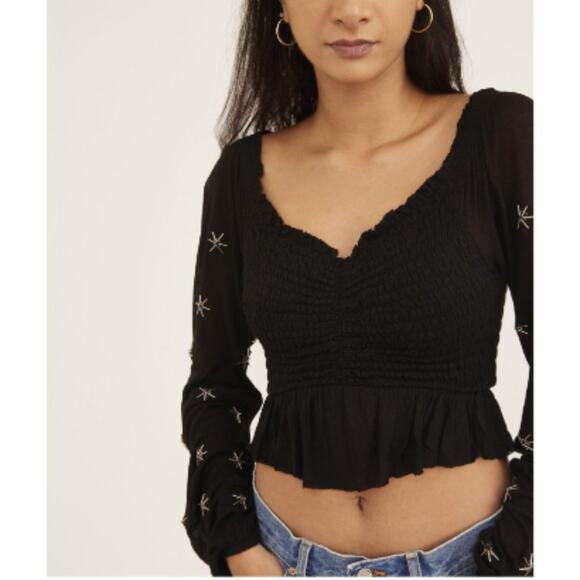 Urban Outfitters Tops - Urban Outfitters Jessa Embellished Beaded Crop Top in Black